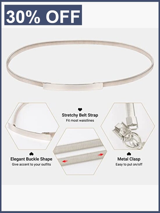 Skinny Metal Cinch Belt Gold Waistband Elastic Waist Belt main image 5